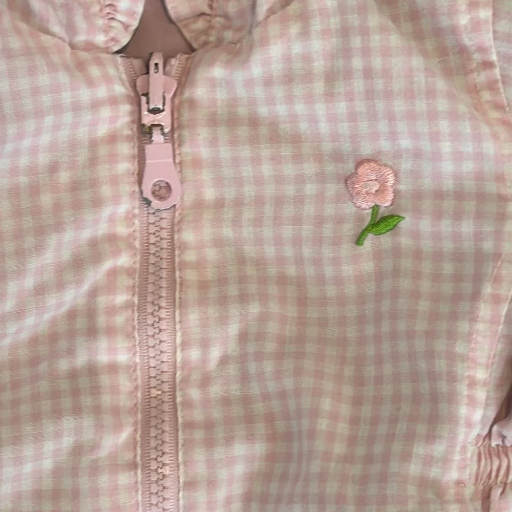 Oshkosh, pink lilac, lavender gingham, checked reversible, hooded jacket 6–9mos